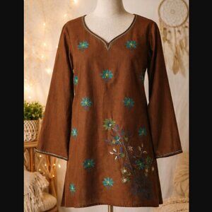 Vintage Soch Tunic Dress M Floral Embroidered Boho Whimsigoth Festival Artisan